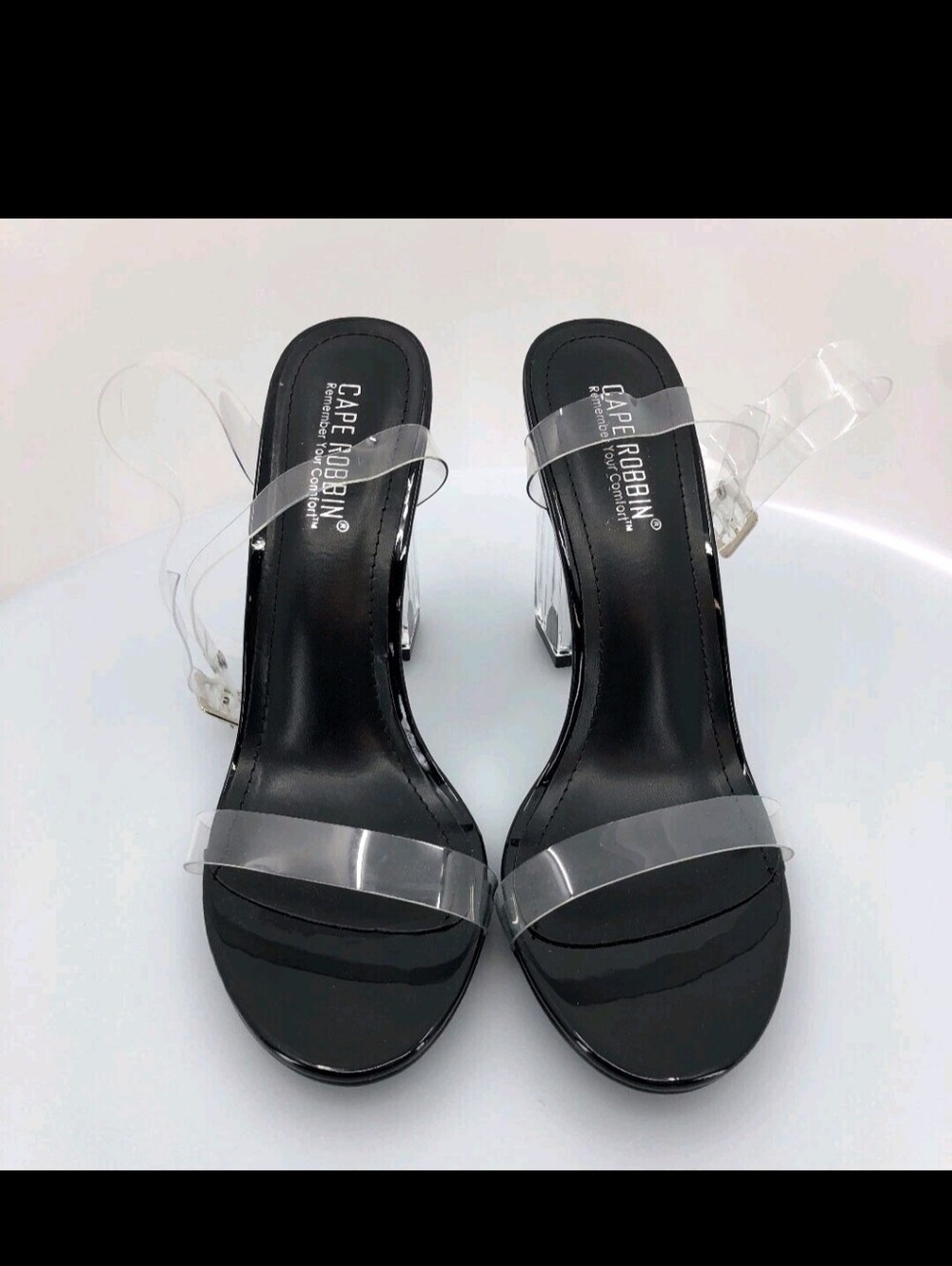Cape Robbin Black Slide Sandals with Clear Straps